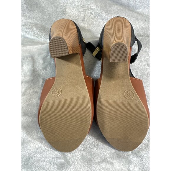 Candies Shoes Women's 6 Brown and black Peep Toe 4" Chunky Heels w/ ankle strap - Picture 5 of 16
